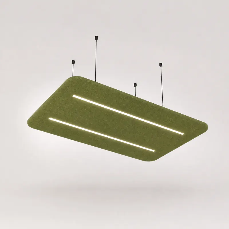 Rectangular Acoustic Lighting Raft – Acoustic Panel Pendant Light – Lime Green