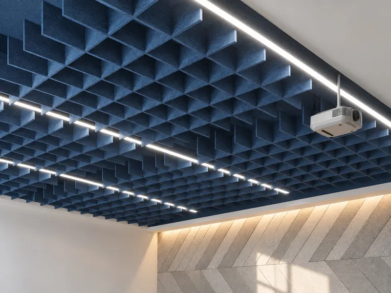 PET grid acoustic ceiling system open soffit