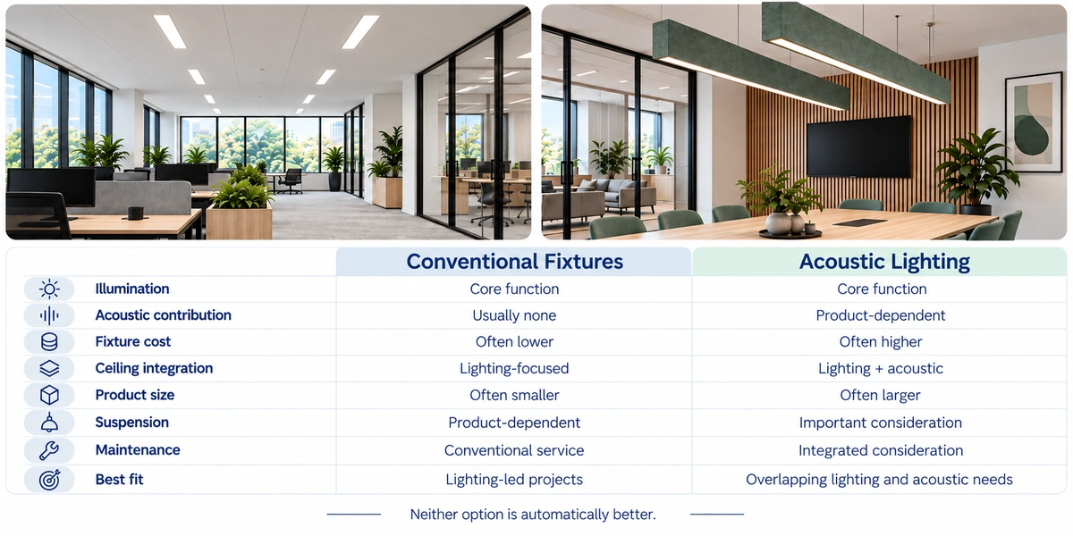 Conventional vs acoustic lighting comparison Conventional vs acoustic lighting comparison