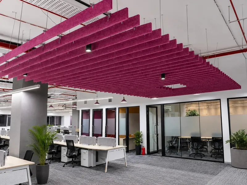 Acoustic Ceiling Baffles - Vertical Elements Shape The Ceiling Without Closing It In